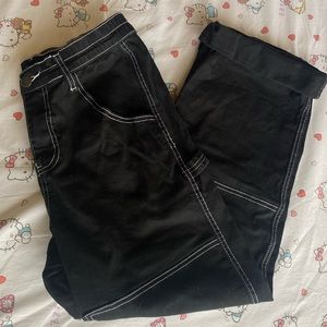 Black and white utility high waisted wide leg jean pants